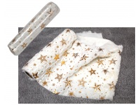 Organza, materiał dekoracyjny szer. 28 cm, dł. 270 cm BIAŁY złote gwizadki