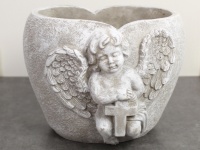Osłonka betonowa SERCE ANIOŁ Z KRZYŻEM 20,5x18x16,5 cm SZARA