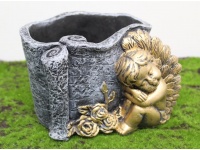 Osłonka betonowa ANIOŁ, RÓŻE 20x13x13 cm GRAFITOWO-ZŁOTA