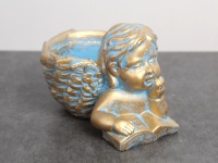 Osłonka betonowa ANIOŁ Z KSIĄŻKĄ 15x11,5x9,5 cm ZŁOTO-BŁĘKITNA