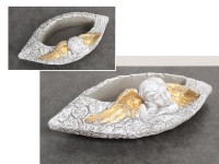 Osłonka betonowa ANIOŁ ZE ZŁOTYMI SKRZYDŁAMI 30x15x10 cm SZARA