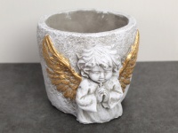 Osłonka betonowa ANIOŁ ZE ZŁOTYMI SKRZYDŁAMI 17,5x14,5x13 cm SZARA