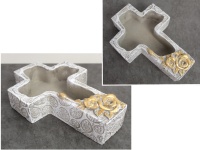 Osłonka betonowa KRZYŻ ZE ZŁOTYMI RÓŻAMI 24x16,5x6,5 cm SZARA