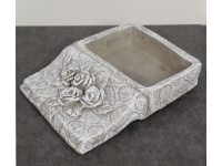 Osłonka betonowa KSIĄŻKA Z RÓŻĄ 23,5x17x5 cm SZARA