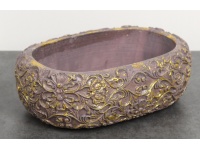 Osłonka betonowa OWAL Z WZOREM KWIATÓW 22x14,5x8 cm BRĄZOWO-ZŁOTA
