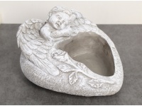 Osłonka betonowa SERCE - ANIOŁ Z RÓŻĄ 21x19,5x12 cm SZARA