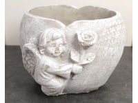 Osłonka betonowa SERCE, ANIOŁ Z RÓŻĄ 20,5x18,5x16 cm SZARA