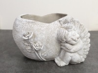Osłonka betonowa SERCE Z ANIOŁEM 17x12x10 cm SZARA