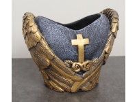 Osłonka betonowa SERCE ZE ZŁOTYM KRZYŻEM I SKRZYDŁAMI 17x14x10 cm GFAFITOWA