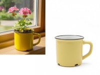 Osłonka ceramiczna KUBEK z przetarciami 10x9 cm - ŻÓŁTA