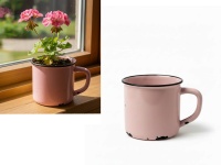 Osłonka ceramiczna KUBEK z przetarciami 10x9 cm - RÓŻOWA