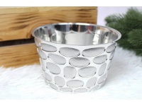 Osłonka, doniczka dekoracyjna tłoczona SREBRNA plastik 15x9 cm