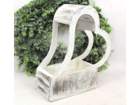 Osłonka drewniana SERCE z folią 30x16x11 cm BIAŁA z przetarciami
