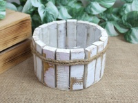 Osłonka drewniana z plastikowym wkładem OKRĄGŁA 17x10 cm - BIELONA
