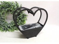 Osłonka drewniana z siatką z drutu SERCE 32x11,5x35 cm CZARNA