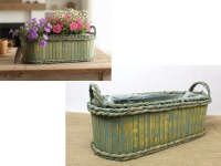 Osłonka drewniana zdobiona warkoczem 43x17x14 cm ZIELONA