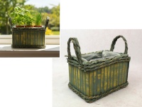 Osłonka drewniana zdobiona warkoczem 23x15x14 cm ZIELONA