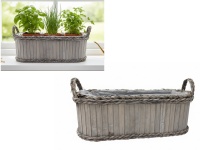 Osłonka drewniana zdobiona warkoczem OWALNA 38x17x15 cm SZARA