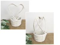 Osłonka, kosz rattanowy na stelażu z drutu SERCE BIAŁE z plastikowym wkładem 30x20x17 cm (RHY25008)