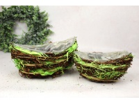 Osłonka mech, gałązki, sizal ŁÓDKA 33x18x15 i 24x13x12 cm kpl 2 szt