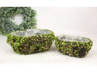 Osłonka mech, gałązki listki OWALNA 28x19x12 i 20x14x10 cm kpl 2 szt