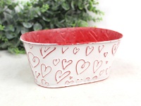 Osłonka metalowa BIAŁO-CZERWONA w Serca 21x12x9 cm