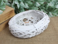 Osłonka wiklinowa, rattanowa z plastikowym wkładem GNIAZDO OWAL 31x23x8 cm - BIAŁA