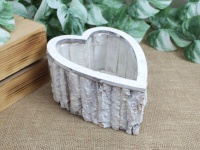 Osłonka z kory z plastikowym wkładem SERCE 21x16x10 cm - BIELONA