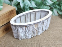 Osłonka z kory z plastikowym wkładem OWAL 22,5x11x9,5 cm - BIELONA