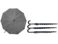 Parasol, laska, automatyczny, 10 drutów (wys. 75 cm, śr. 100 cm) - CZARNY Z WZORAMI mix