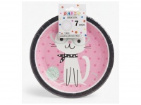 PARTY Urodziny "Happy Birthday" dla DZIEWCZYNKI - KOTEK talerz jednorazowy 18 cm kpl 10 szt