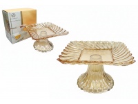 Patera szklana na nóżce kwadrat 16x10 cm w kolorze BURSZTYNU