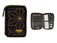 Piórnik z wyposażeniem dwukomorowy 20x13x4 cm BACKUP MODEL DF36 CZARNY ZŁOTY WZOREK