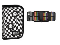 Piórnik z wyposażeniem jednokomorowy 20x13x4 cm BACKUP 6 MODEL SW14 szachownica biało-czarna