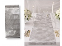 Podkładka na stół prostokątna z przezroczystą folią LIŚCIE 90x38 cm SREBRNA