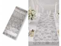 Podkładka na stół prostokątna z przezroczystą folią KWIATY 90x38 cm SREBRNA