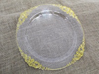 Podtalerz, patera dekoracyjna TRANSPARENTNA z złotymi zdobieniami na rogach 26 cm