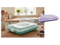 Pojemnik plastikowy zamykany na ciasto PROSTOKĄTNY 38x25x9 cm MIX KOLOR PASTEL