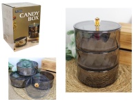 Pojemnik potrójny CANDY BOX szklany z pokrywką plastikową 19,5x12,5 cm SZKŁO DYMIONE SZARE - kpl 4 el.