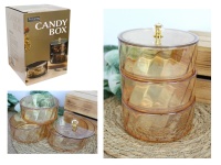 Pojemnik potrójny CANDY BOX szklany z pokrywką plastikową 19,5x12,5 cm SZKŁO DYMIONE ZŁOTE - kpl 4 el.