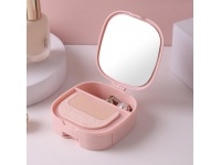 Pojemnik, pudełeczko składane z lusterkiem 10x9,5x3 cm RÓŻOWY