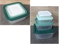Pojemnik plastikowy, pudełko do przechowywania KWADRATOWE z kolorową z pokrywką - kpl 4 szt