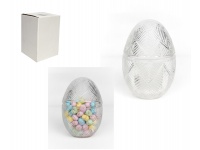 Pojemnik szklany, bombonierka, cukiernica z pokrywką JAJO, tłoczony wzór JODEŁKA 12,5x8 cm