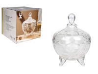 Pojemnik szklany, bombonierka z pokrywką, tłoczony wzór WINOGRONO 18x14 cm