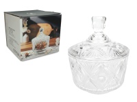 Pojemnik szklany, cukiernica z pokrywką, tłoczony wzór 15x12,5 cm