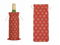 Pokrowiec, worek na wino ŚNIEŻYNKI 40x14 cm CZERWONO-ZŁOTY