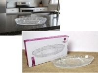 Półmisek szklany OWALNY z tłoczonym wzorem 28x15x3,5 cm