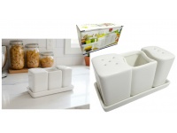 Przyprawnik, solniczka, pieprzniczka ceramiczny 13x7x5 cm kpl 3 el. BIAŁY FALA