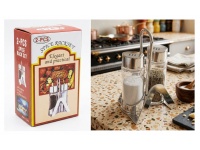 Przyprawnik, solniczka, pieprzniczka PODWÓJNA szklana z plastikową zakrętką i stojaczkiem SREBRNA 13x7x5,5 cm - 1 szt 