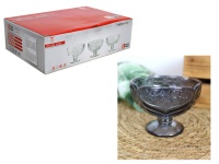 Pucharek szklany 180 ml do deserów, lodów tłoczony wzór kwiaty 10x7 cm SZKŁO DYMIONE szare - kpl 6 szt